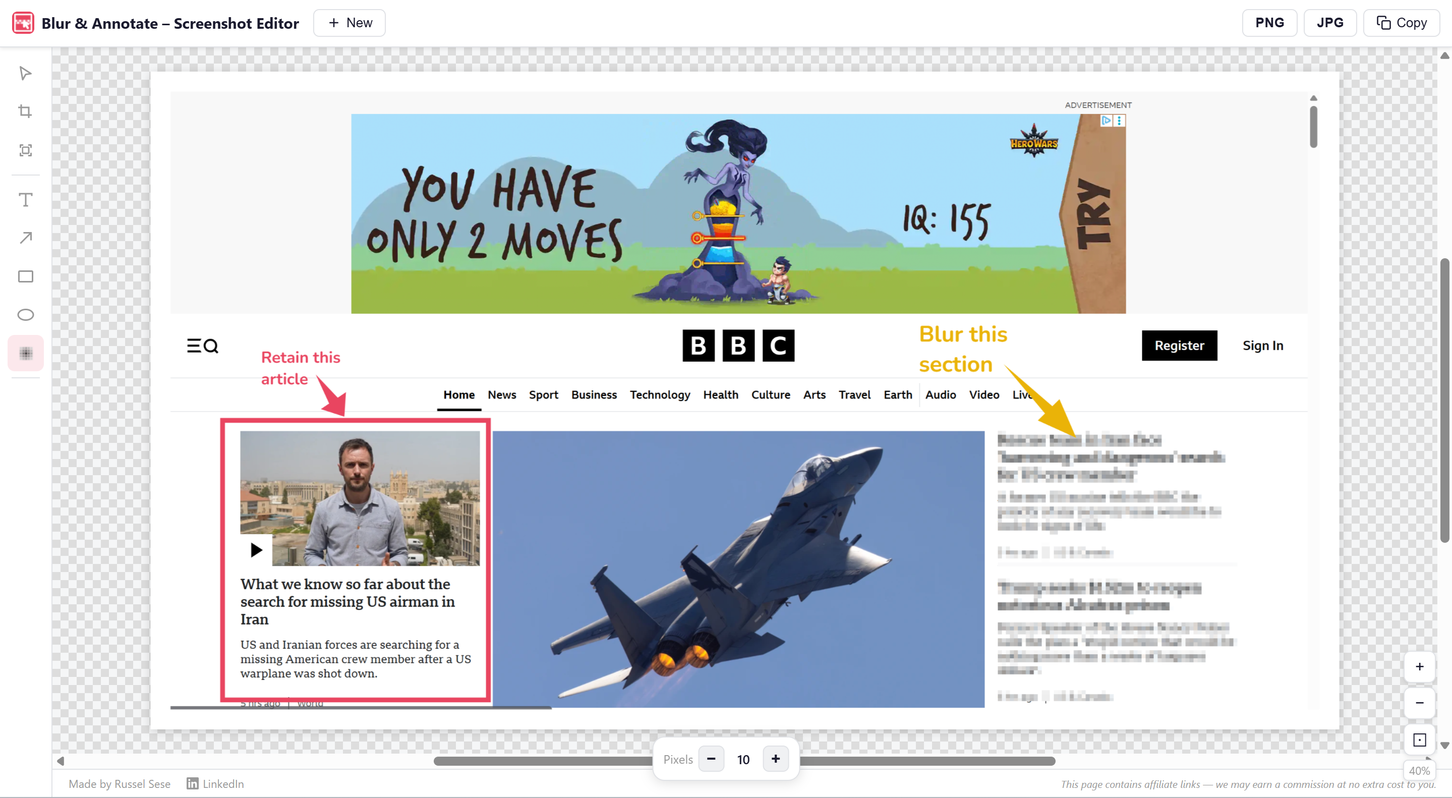 Blur & Annotate showing annotated screenshot with arrows and shapes