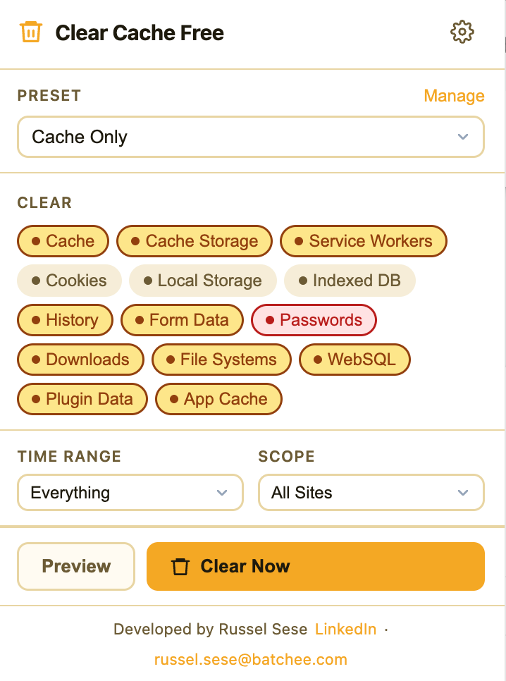 One-click clear from the toolbar