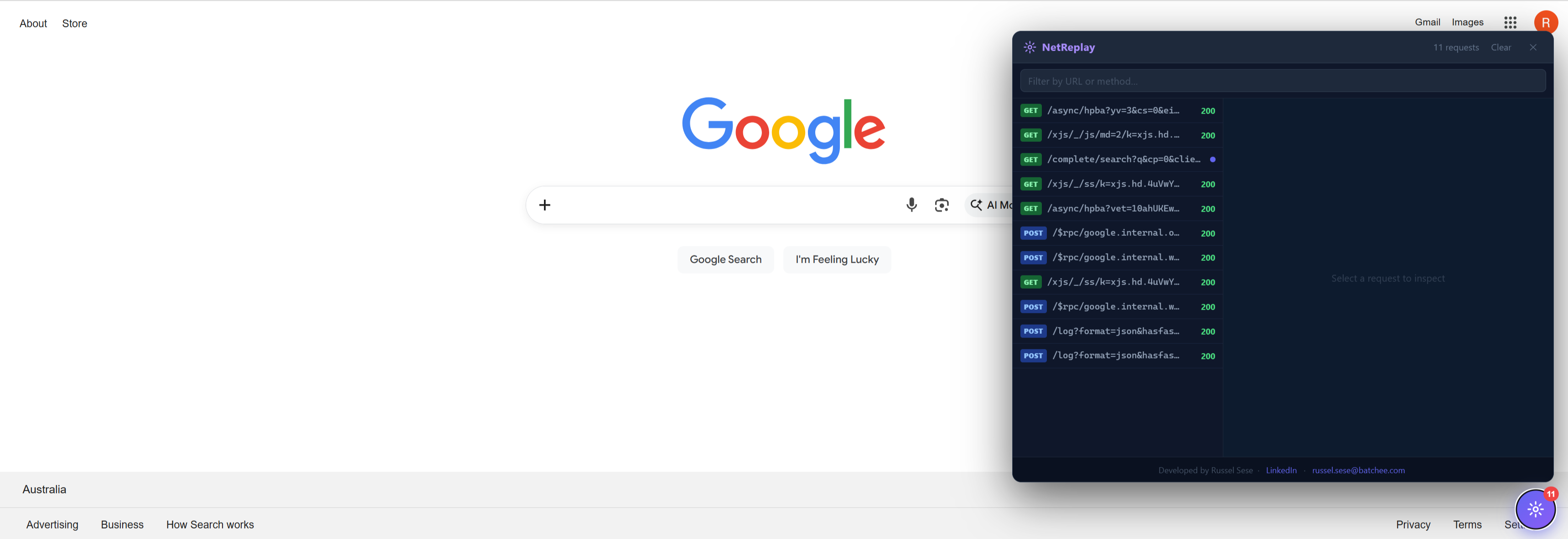 NetReplay embedded in page