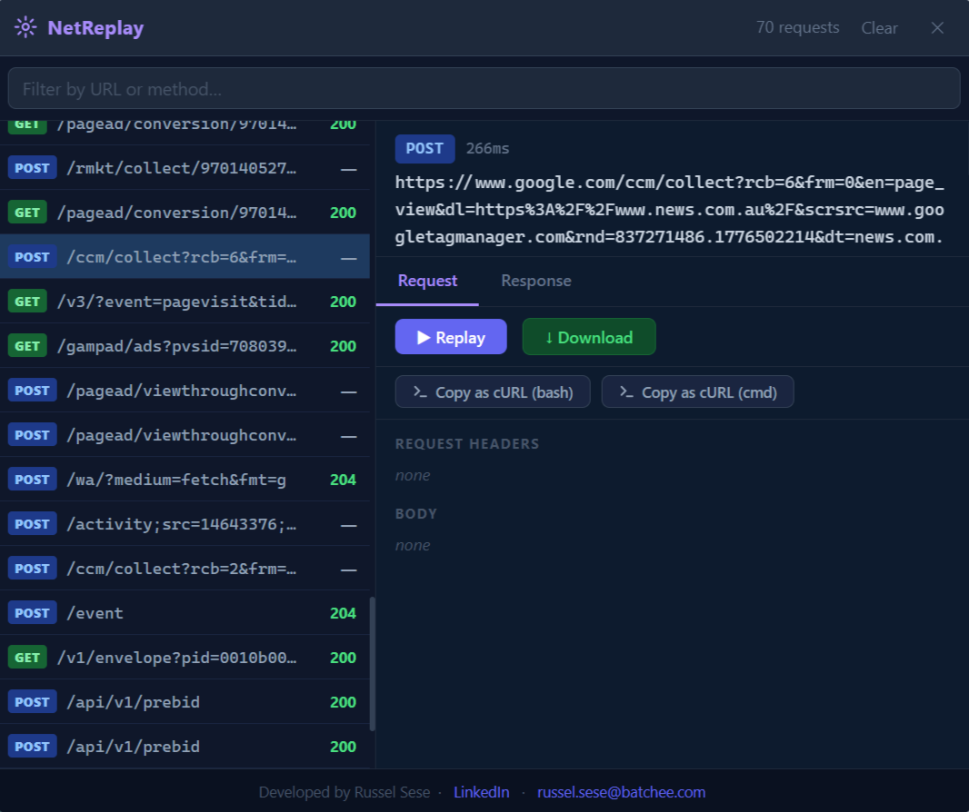 NetReplay capture view