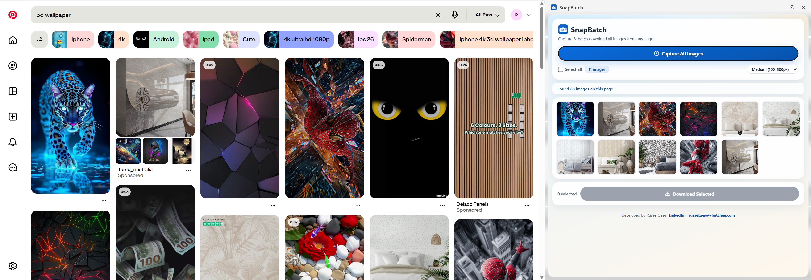 SnapBatch download progress shown in the side panel status bar