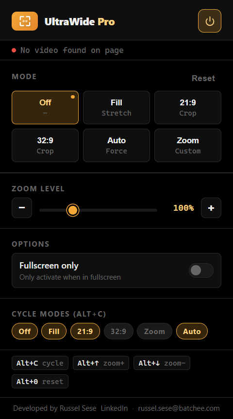 UltraWide Pro popup UI