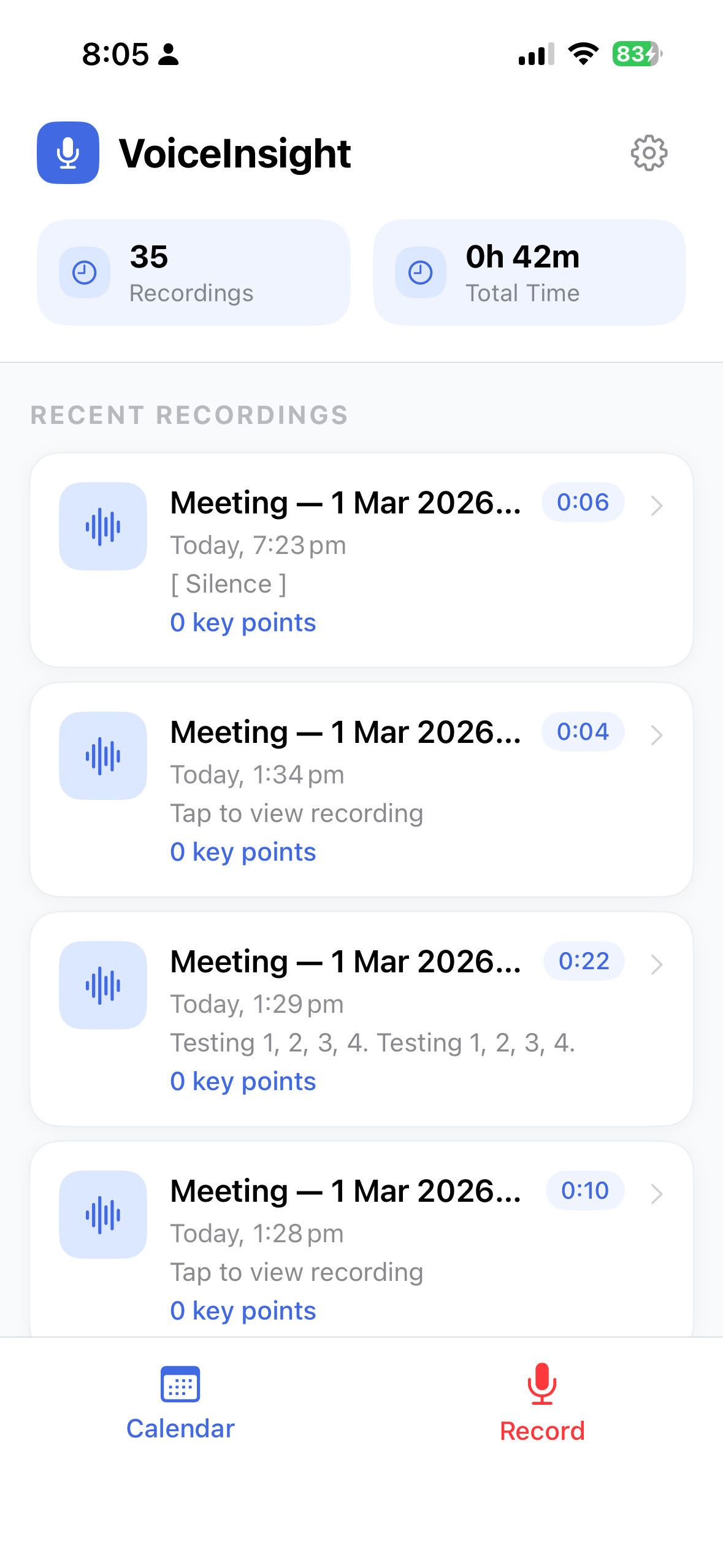 VoiceInsight main screen