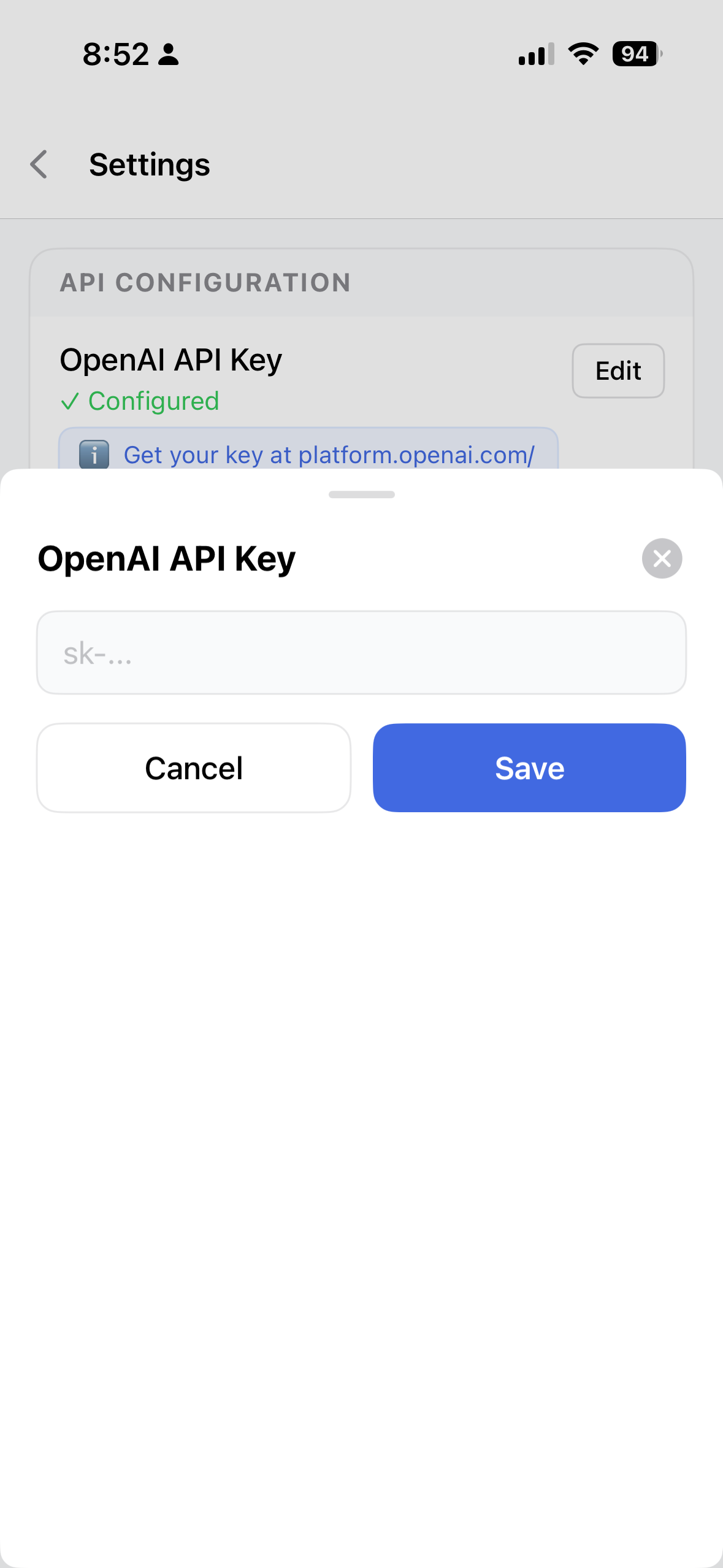 Paste API key in VoiceInsight